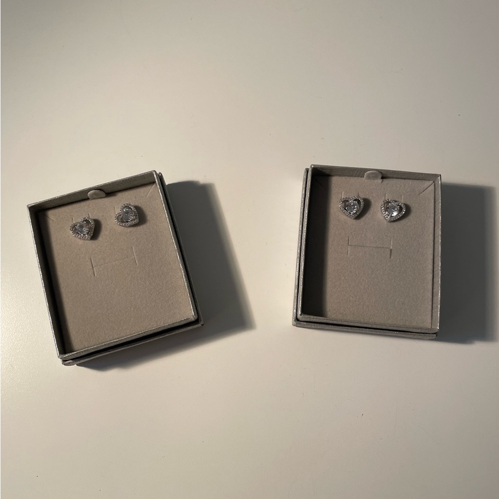 White Sapphire Heart Stud Earrings in Sterling Silver